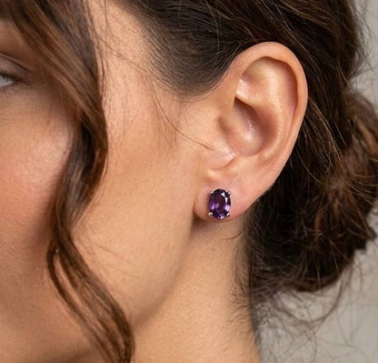 Natural 6x8m Amethyst Earring Studs
