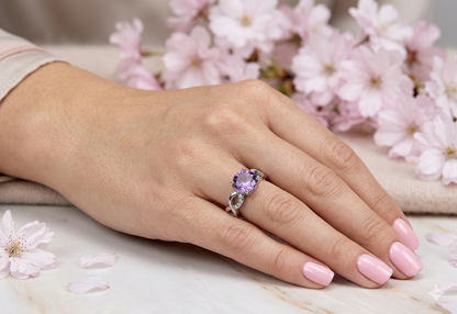 Faceted Natural Amethyst Stainless Steel Rings 7mm stone