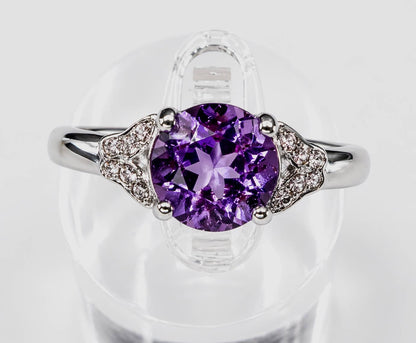 Faceted Natural Amethyst Stainless Steel Rings 7mm stone
