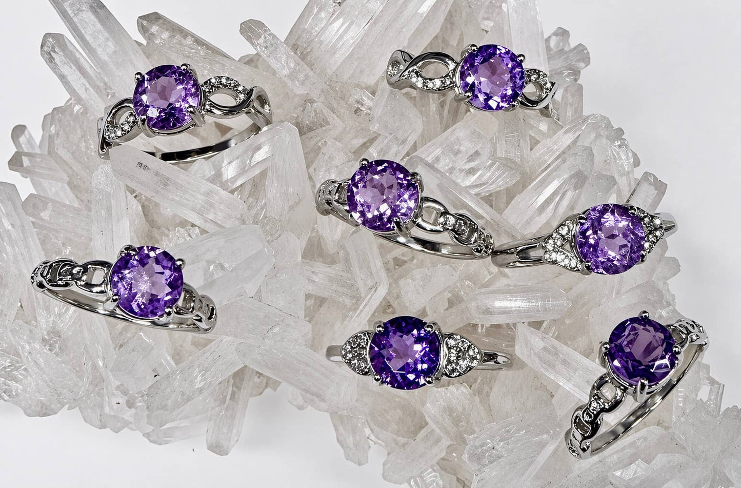Faceted Natural Amethyst Stainless Steel Rings 7mm stone