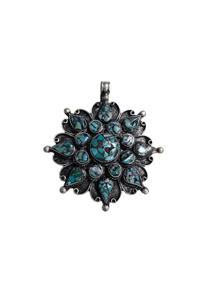 Large Floral Turquoise Mosaic Pendant