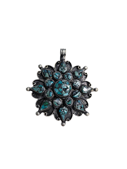 Large Floral Turquoise Mosaic Pendant