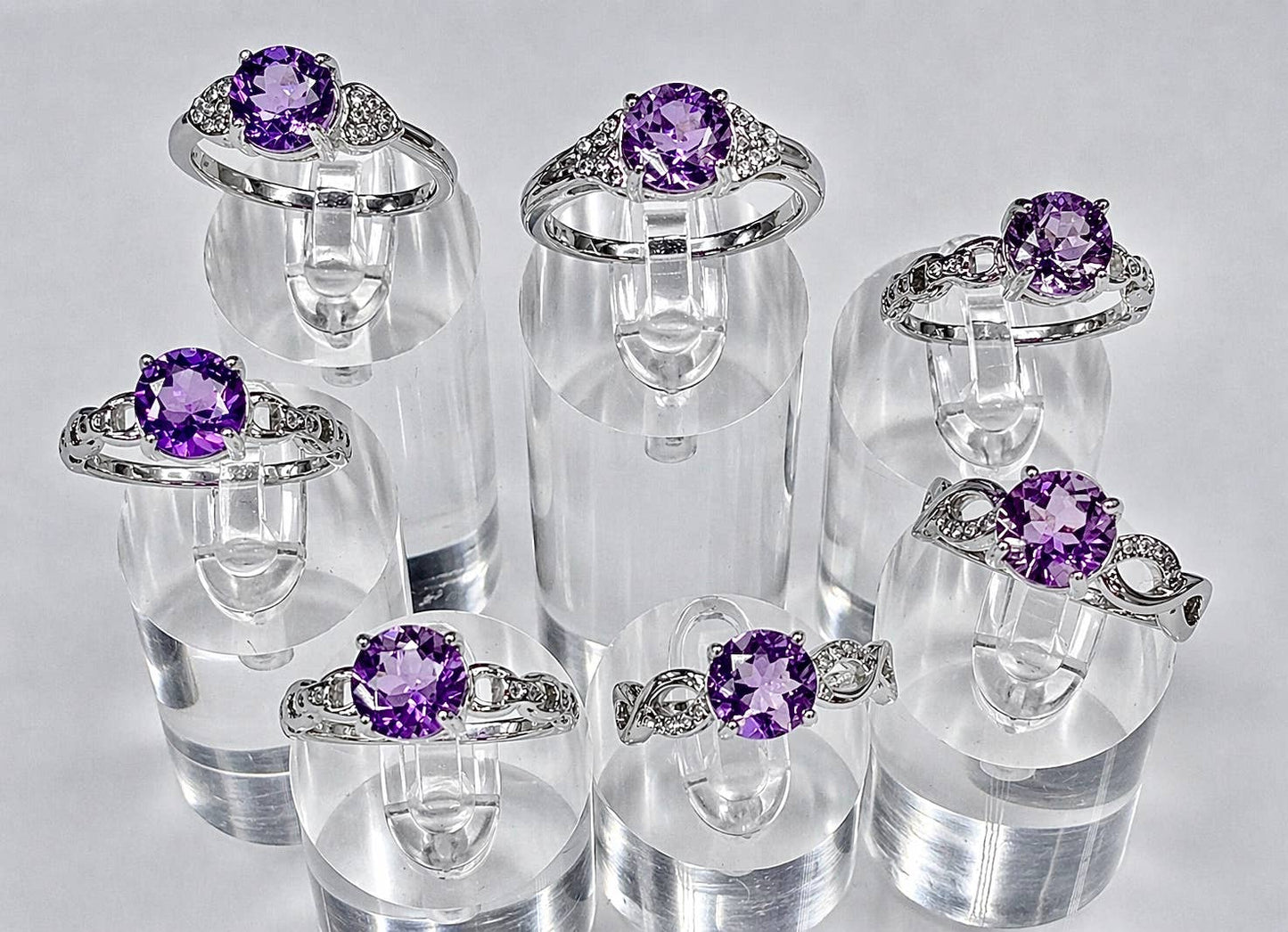 Faceted Natural Amethyst Stainless Steel Rings 7mm stone