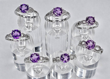 Faceted Natural Amethyst Stainless Steel Rings 7mm stone