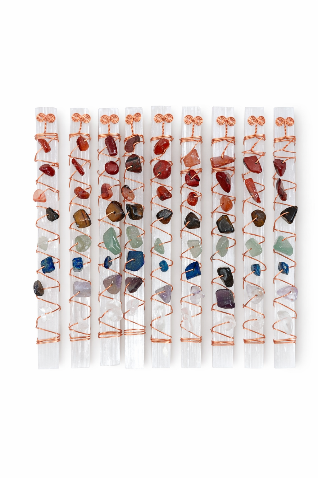 Selenite Crystal w/ Seven Stone Chakras & Copper Wire