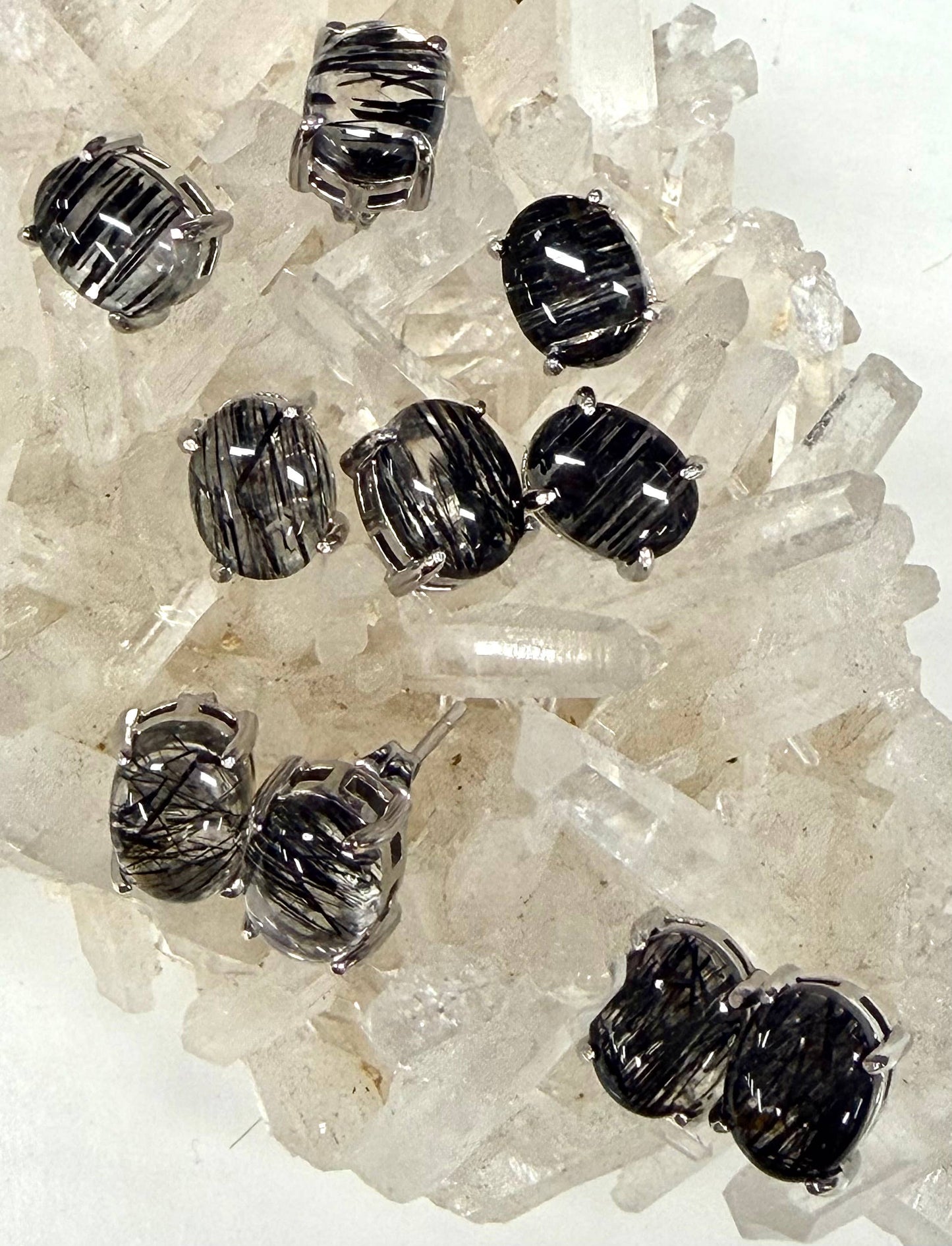 Natural Tourmalined Quartz Stud Earrings