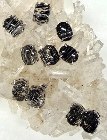 Natural Tourmalined Quartz Stud Earrings