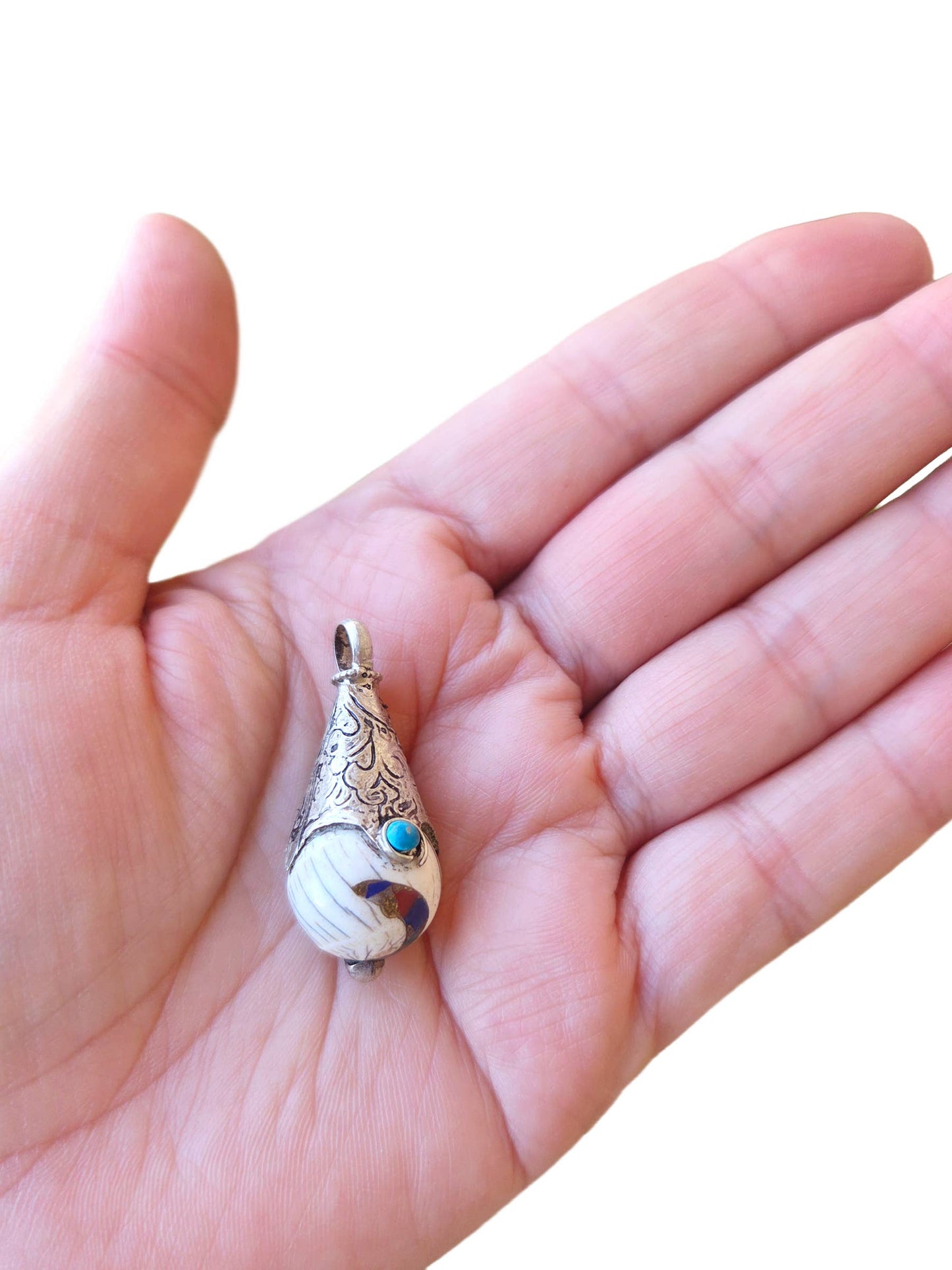 Handcrafted Inlay Stones Teardrop Pendant