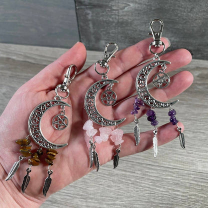 Assorted Crescent Moon Dream Catcher Keychains – Boho Celestial Bag Charms & Gift Accessories