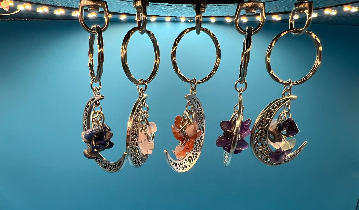 Gemstone Moon Keychains
