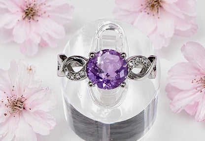 Faceted Natural Amethyst Stainless Steel Rings 7mm stone
