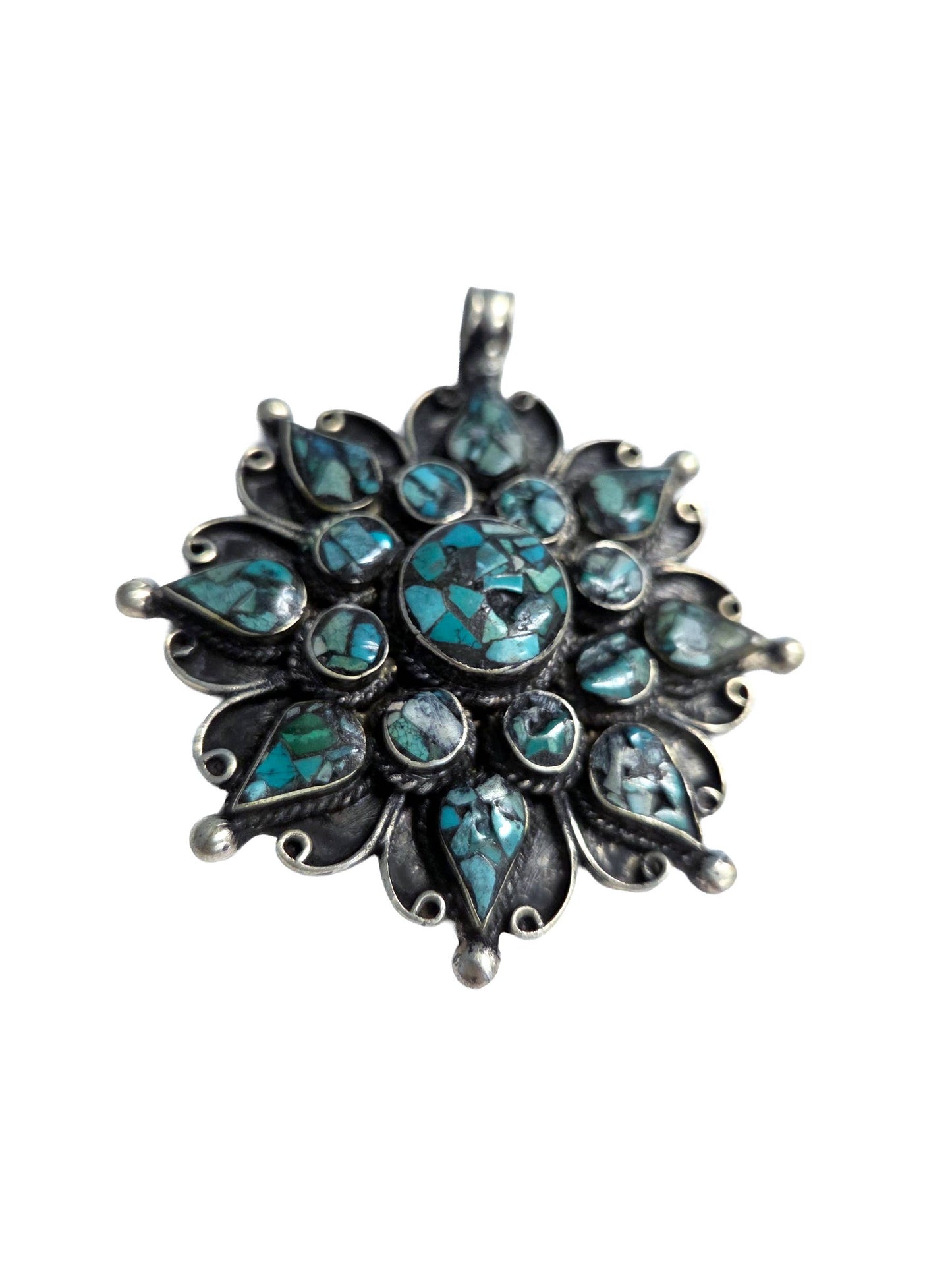 Large Floral Turquoise Mosaic Pendant
