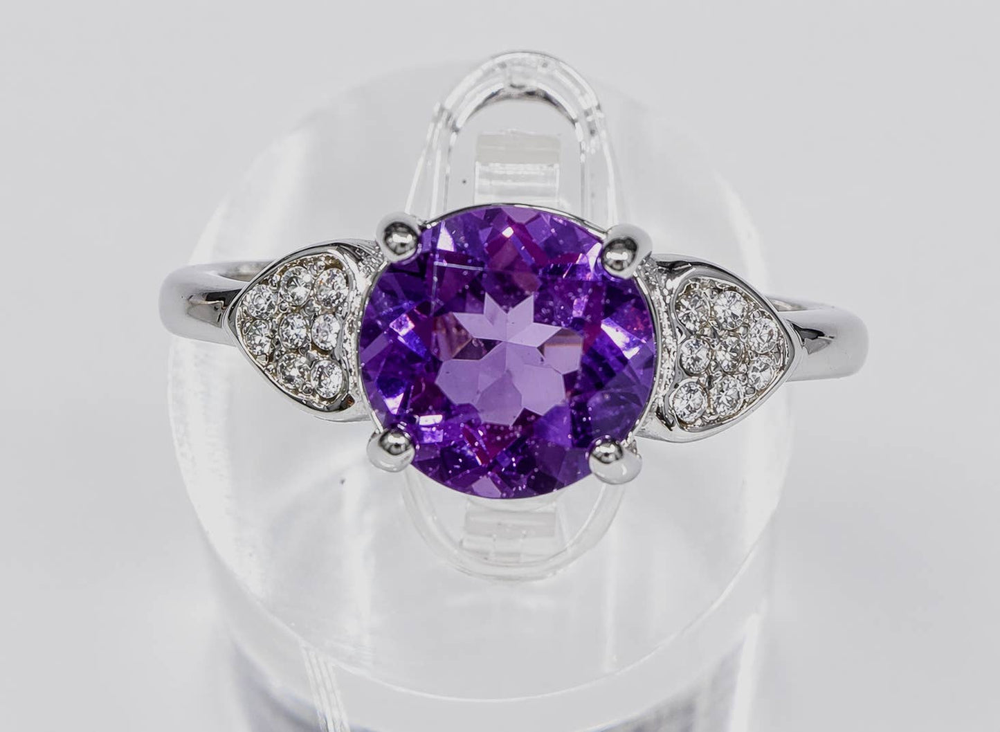 Faceted Natural Amethyst Stainless Steel Rings 7mm stone