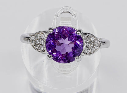 Faceted Natural Amethyst Stainless Steel Rings 7mm stone
