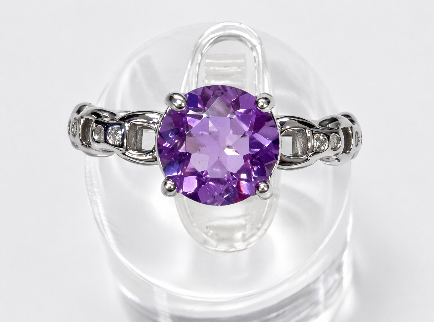 Faceted Natural Amethyst Stainless Steel Rings 7mm stone